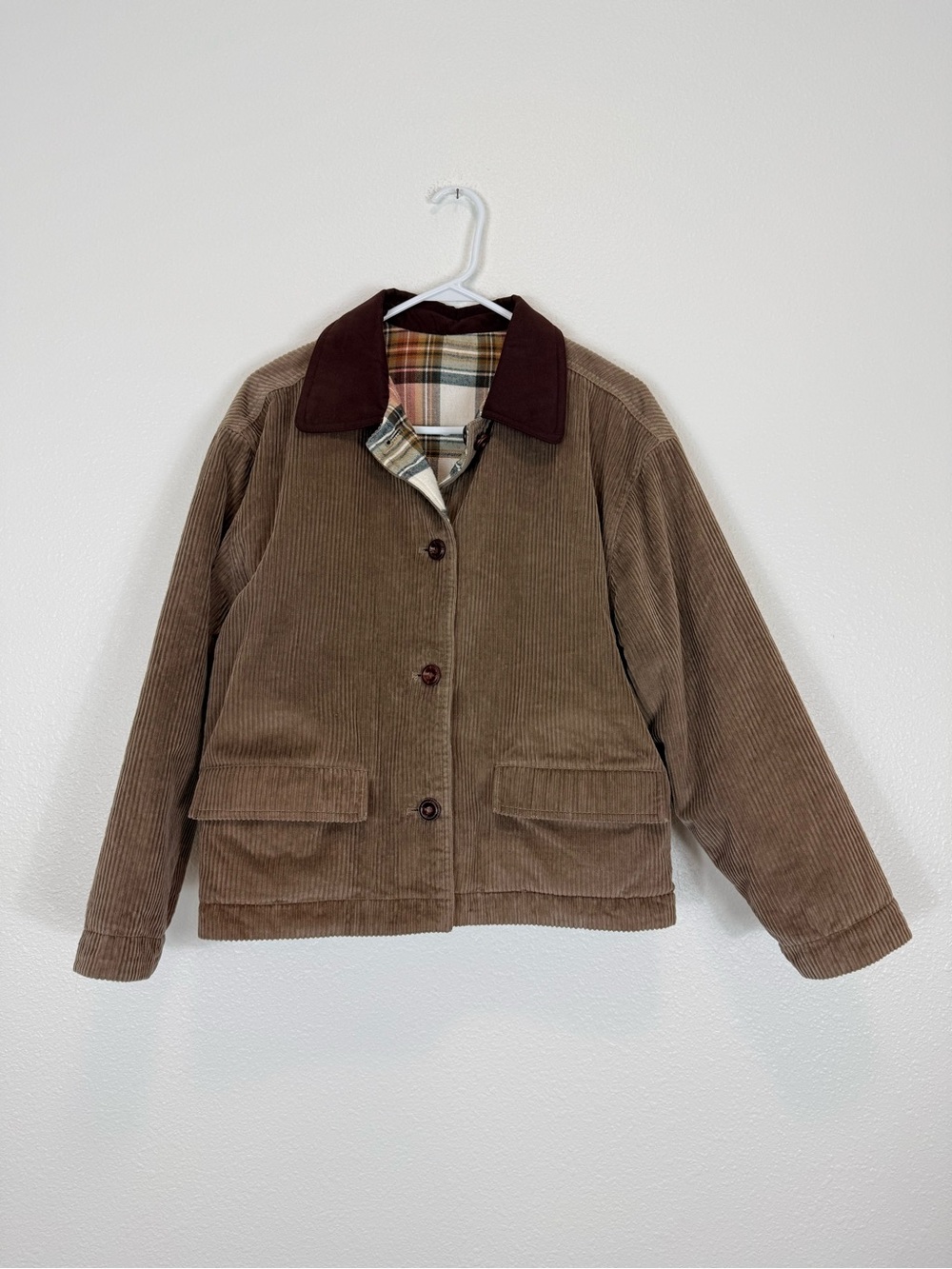 Colebrook & Co. Corduroy Reversible Barn Jacket Plaid Tan VTG